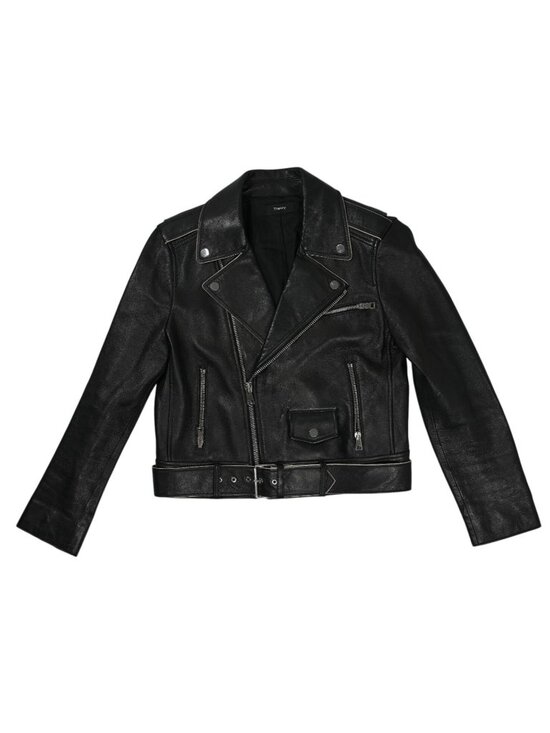 Theory Jackets & Blazers - Theory Shrunken Leather Painted Edge Moto Jacket in Black